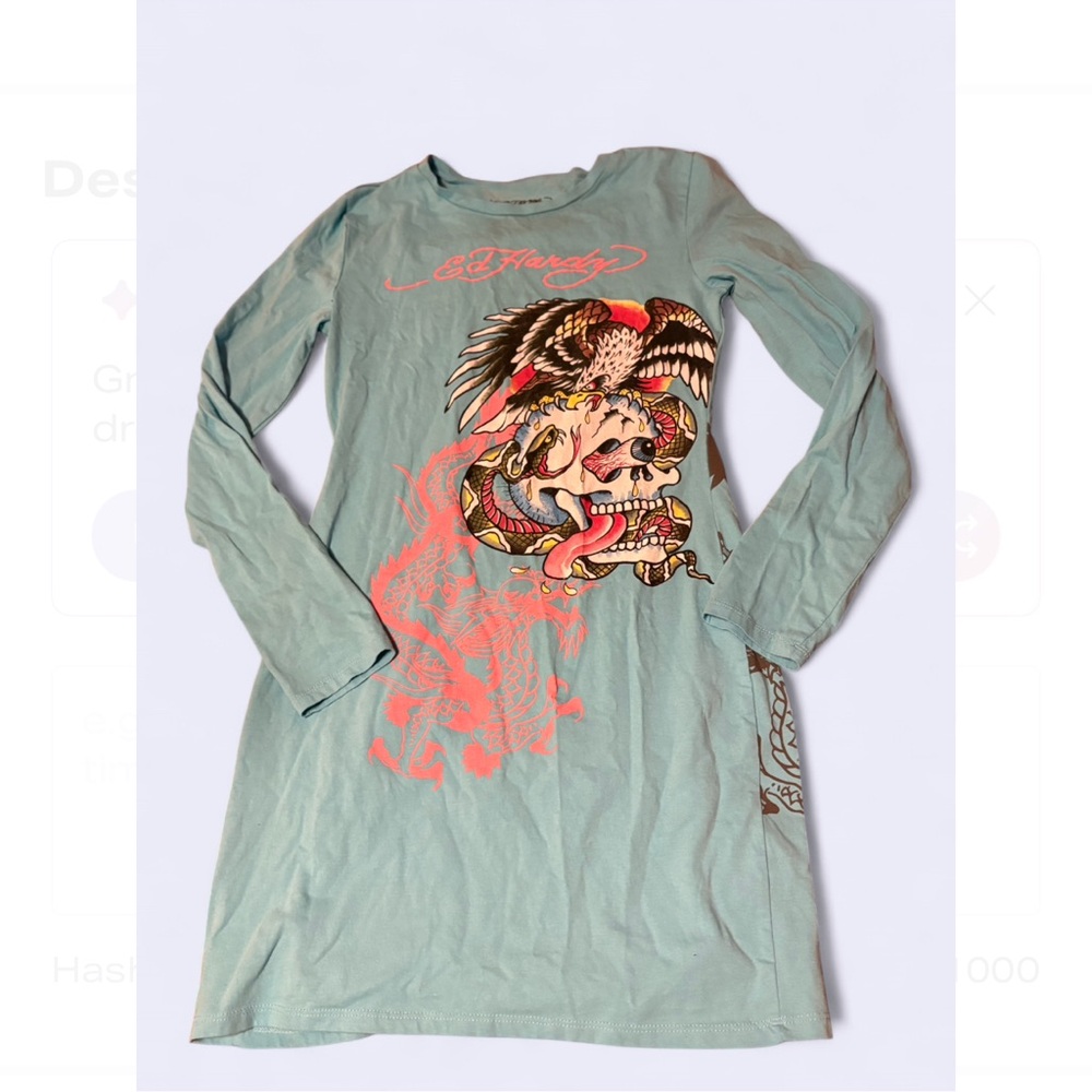 Ed Hardy Skull Tshirt Dress Aqua NWOT